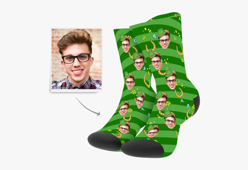 Patrick"s Day Custom Green Shamrock Hat Socks - Christmas Face Socks, HD Png Download, Free Download