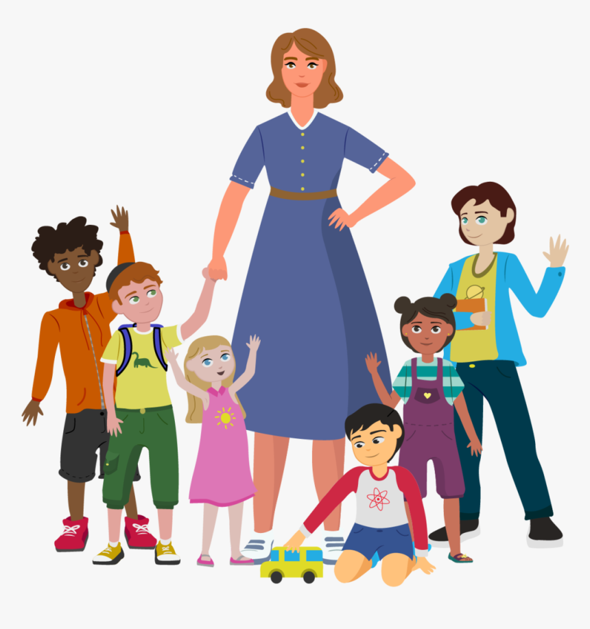 Woman N Kids - Cartoon, HD Png Download, Free Download