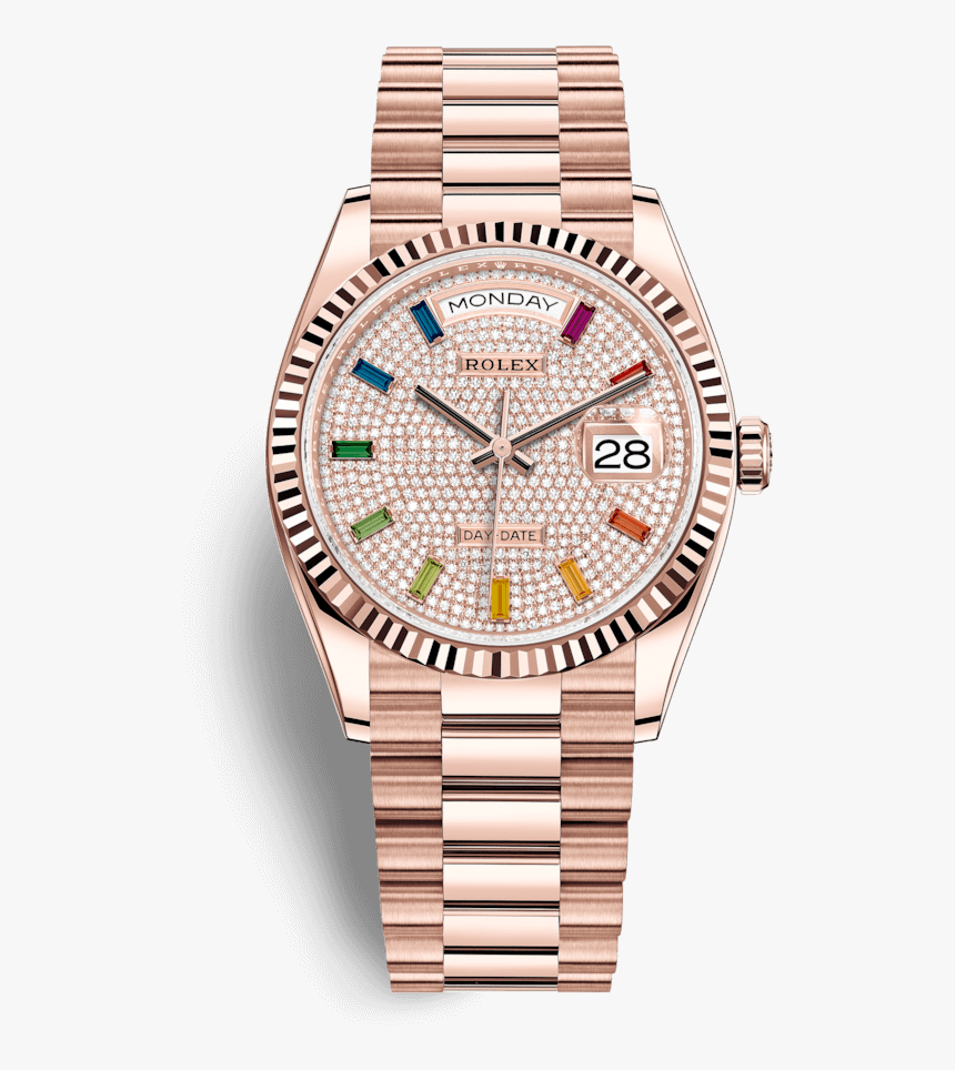 Rolex Day-date 36mm Rainbow Paved Diamond Dial 18k - Rolex Day Date 36 White Gold, HD Png Download, Free Download