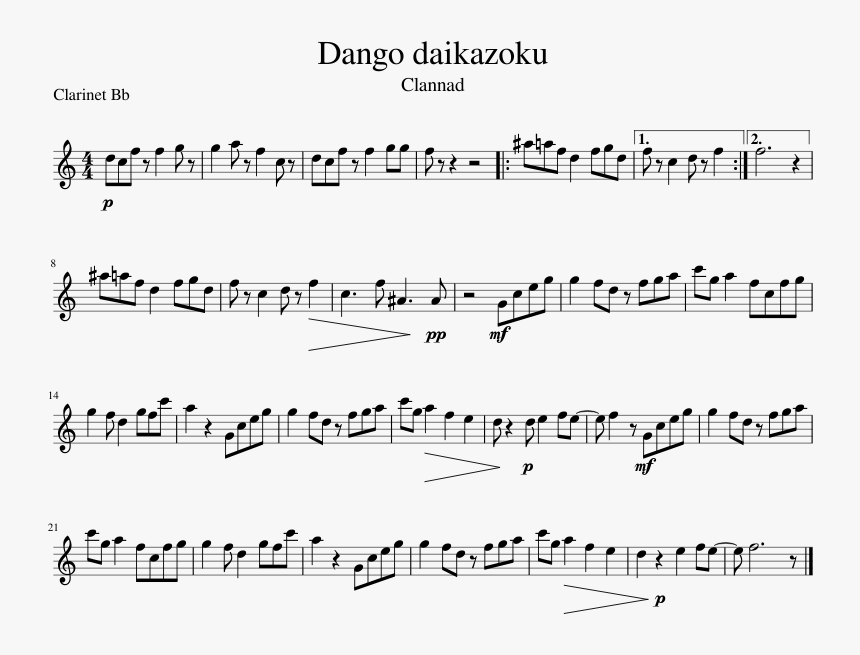 Dango Daikazoku Sheet Music 1 Of 1 Pages - Drum N Bass Sheet, HD Png Download, Free Download