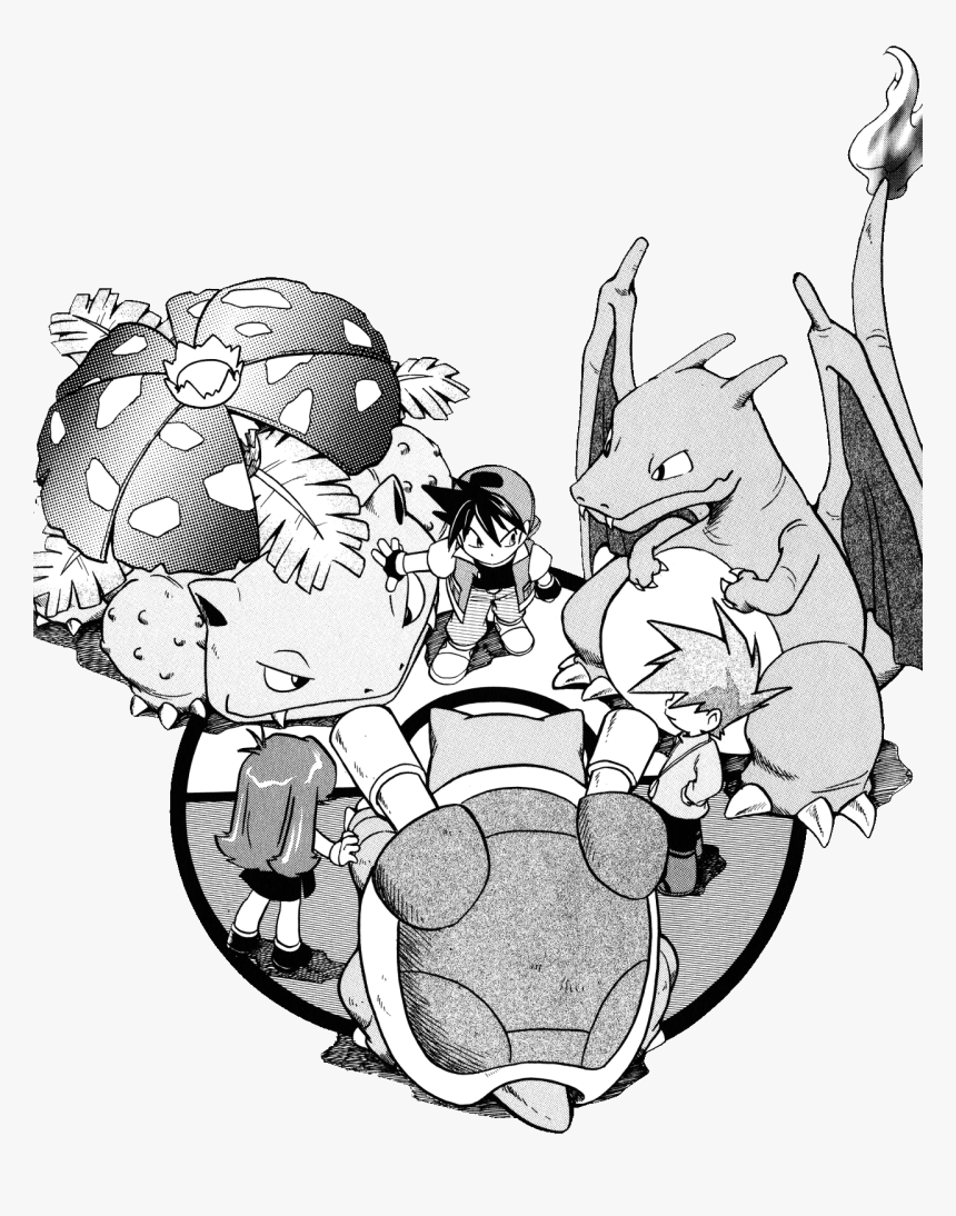 The Three Trainers With Their Third Stage Starter Pokemon - Pokemon Manga Red, HD Png Download, Free Download