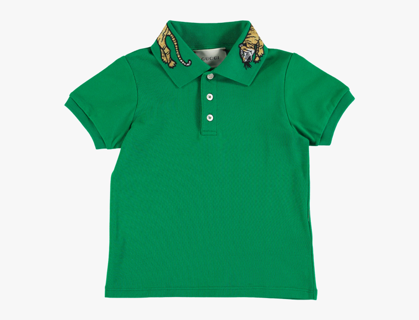 Picture Of Tiger Applique Collar Polo Shirt Green - Polo Shirt, HD Png Download, Free Download