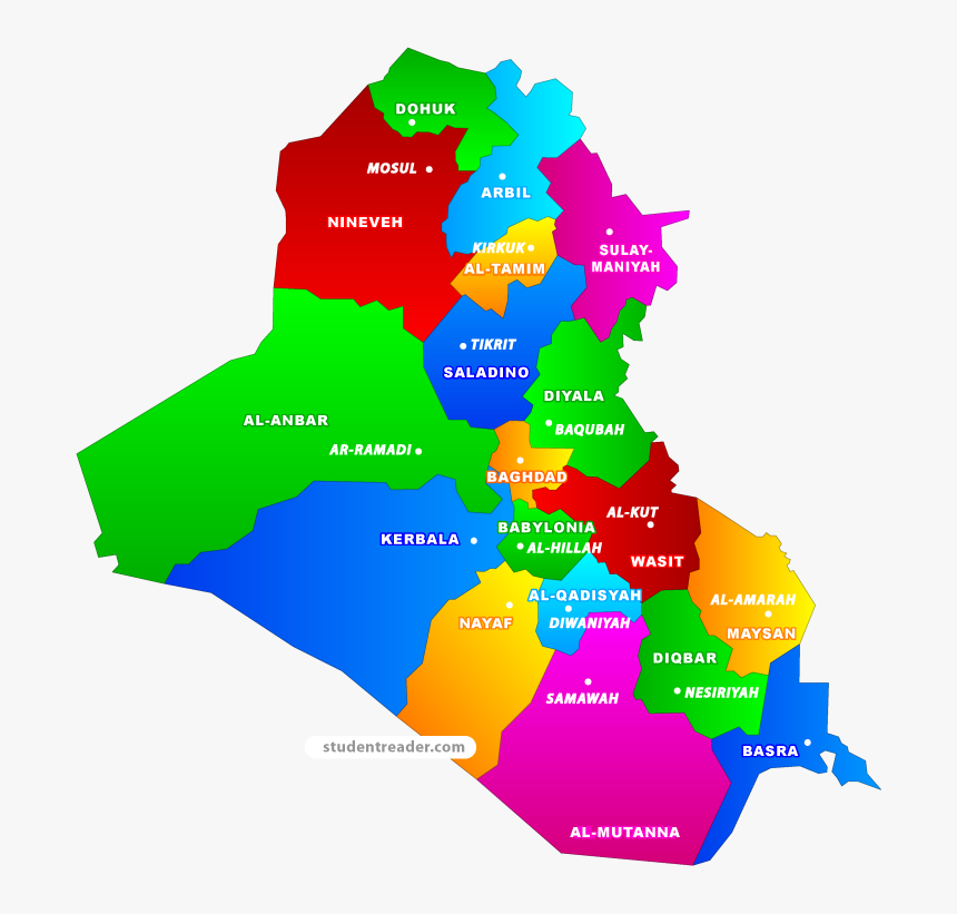 Map Of Republic Of Iraq Provinces Capitals - Republic Of Iraq Map, HD Png Download, Free Download