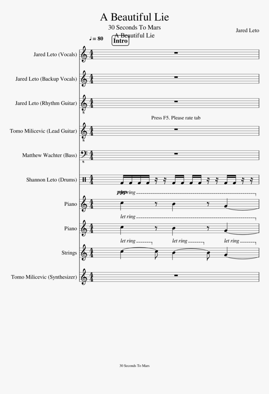 A Beautiful Lie Slide, Image - We Will Rock You Sheet Music Xylophone, HD Png Download, Free Download