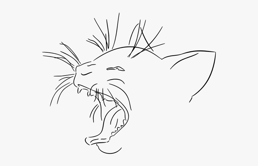 Yawning Cat Line Art - Cat Yawning Drawing, HD Png Download, Free Download