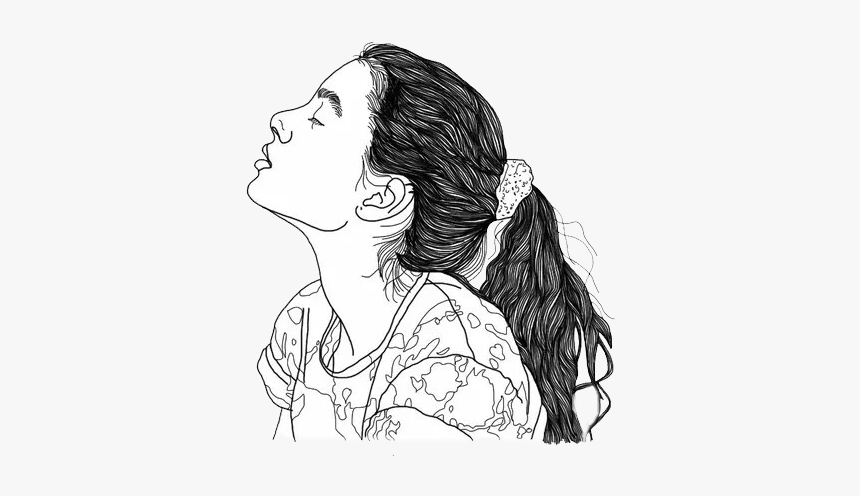 #png #edit #freetoedit #tumblr #overlay #outline #girl - Girl With Earbuds Drawing, Transparent Png, Free Download