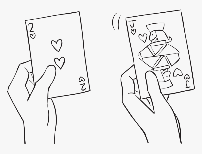 Two People Holding Two Different Playing Cards As Seen - Person Holding Card Drawing, HD Png Download, Free Download