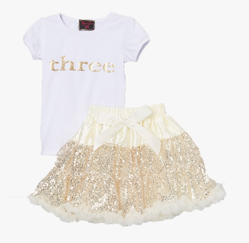 Sequin Gold Three 3 Birthday Pettiskirt & Top Tutu - Lace, HD Png Download, Free Download
