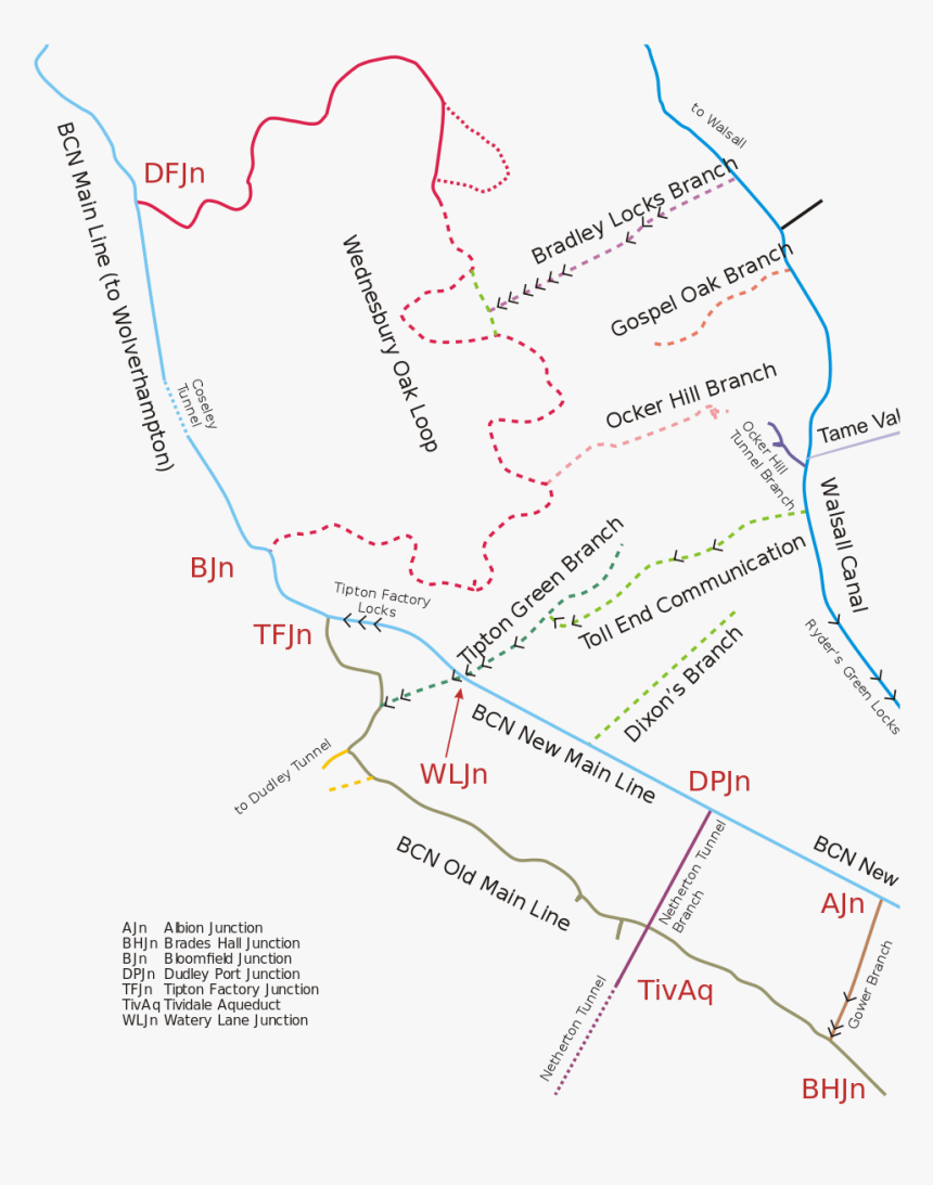 1000px-bcn Canal Map Wednesbury Oak Svg - Map, HD Png Download, Free Download