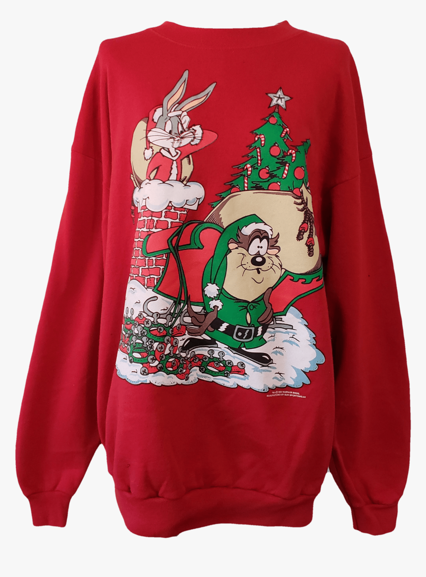 90"s Red Looney Tunes Christmas Sweater By Sun Sportswear - Sweater, HD Png Download, Free Download