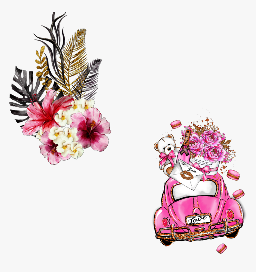 #pink #flowers #glitter #volkswagon #car, HD Png Download, Free Download