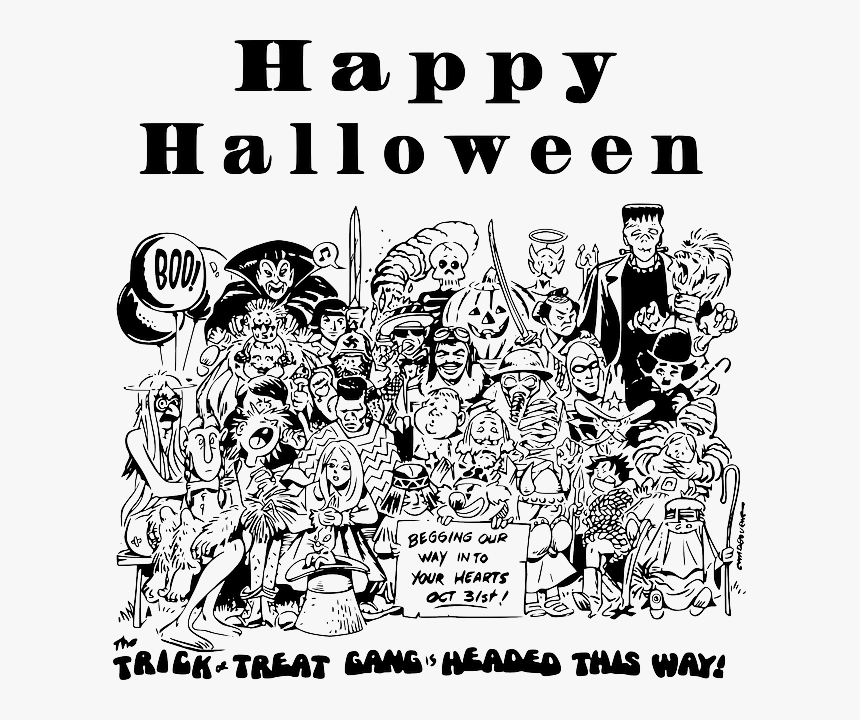 Outline, Silhouette, Boo, Characters, Scary, Ghosts - Happy Halloween Coloring Costum, HD Png Download, Free Download