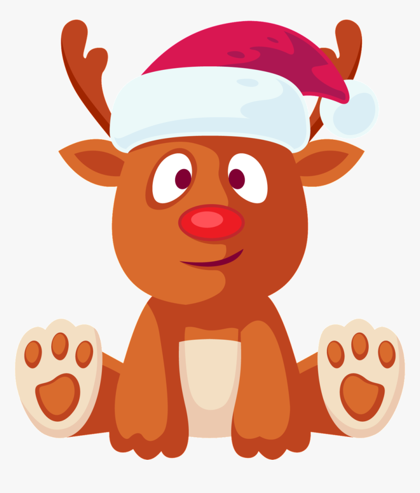 Deer Transparent Cartoon Sitting In A Christmas Hat - Portable Network Graphics, HD Png Download, Free Download