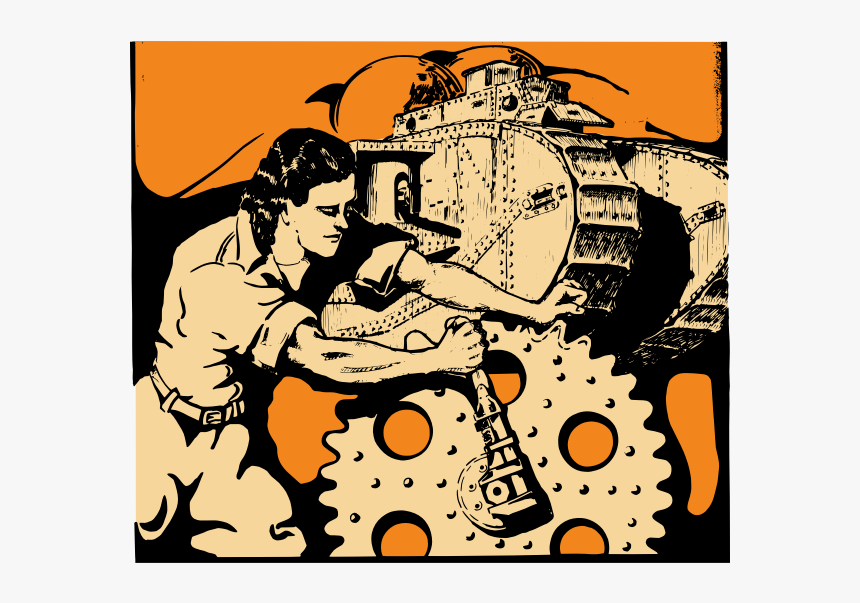 Vector Clip Art Of Woman Turning A Gear - Propaganda Black And White, HD Png Download, Free Download