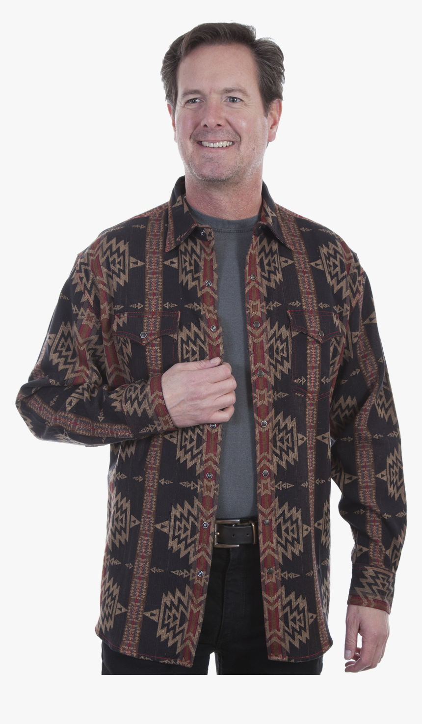 Scully Men"s Long Sleeve Aztec Pattern Over Shirt W/button - Clothing, HD Png Download, Free Download