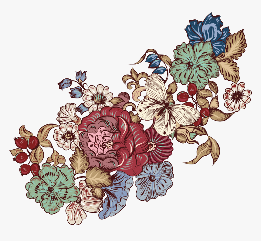Motif Clip Art Vintage Decorative Flora Petal - Vintage Japanese Flower Pattern, HD Png Download, Free Download