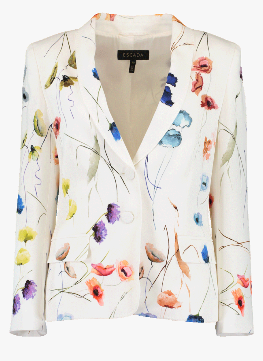 Escada Watercolor Floral Print 2 Button Blazer W/ Sequins - Pattern, HD Png Download, Free Download