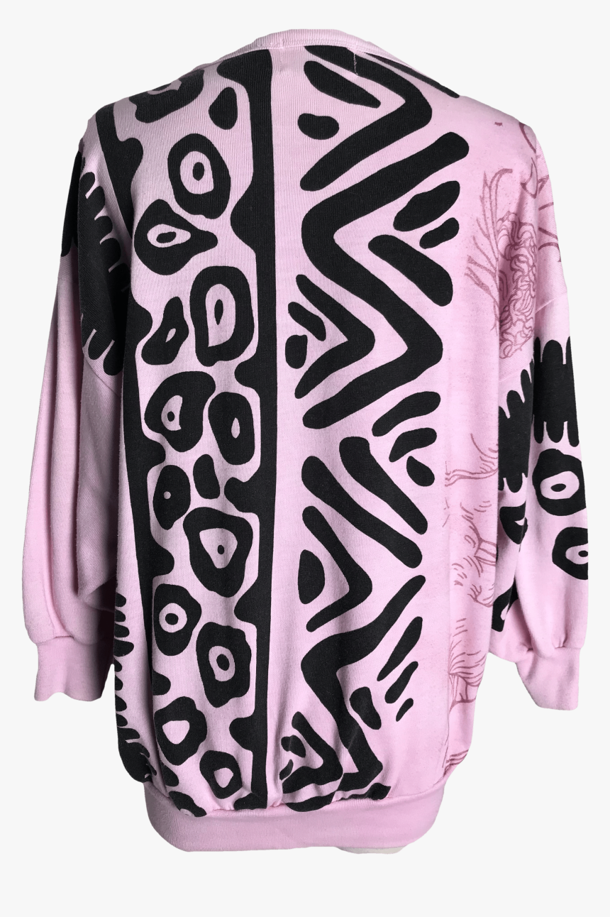 80’s Pink Sweatshirt With Black Print And Sequins By - Cardigan, HD Png Download, Free Download