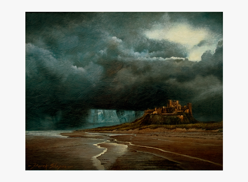 An Landscape Oil Painting On Canvas Of A Brooding Scene - Storm Over Castle Art, HD Png Download, Free Download