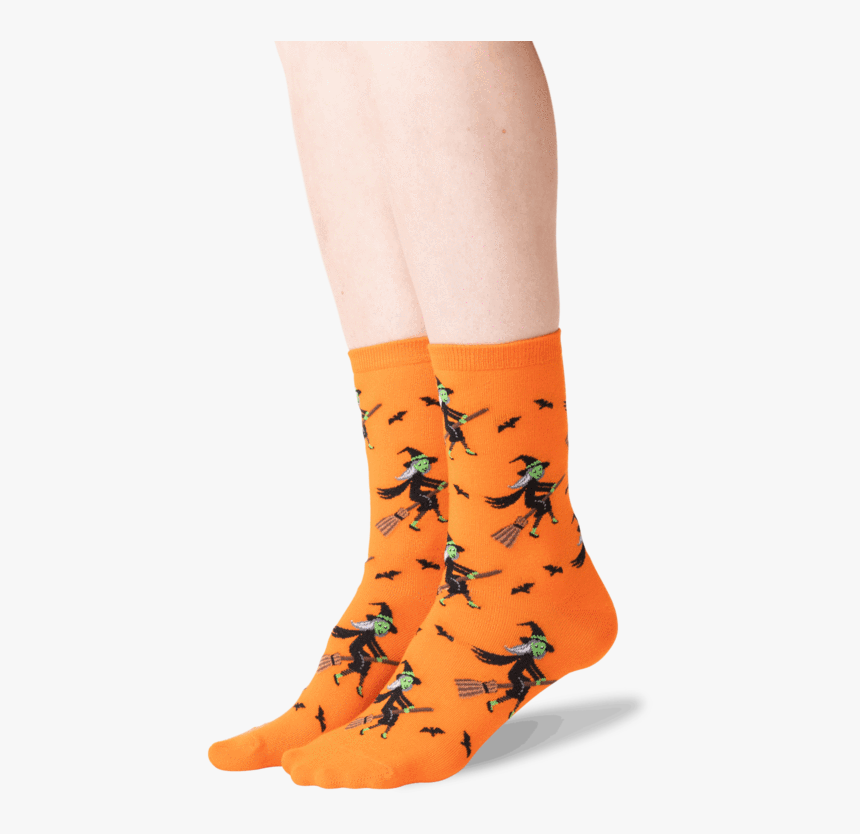 Women"s Witch On A Broom Socks In Orange Front"
 Class="slick - Sock, HD Png Download, Free Download