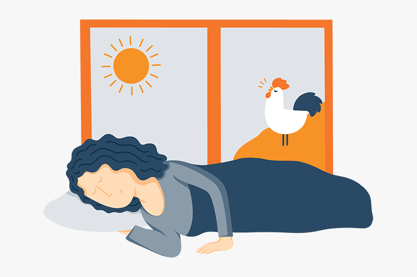 A Woman In Bed Sleeping While A Rooster Crows Illustration - Cartoon, HD  Png Download - kindpng