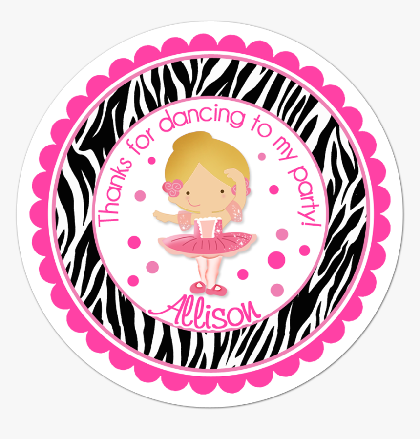 Ballerina Wide Zebra Print Border Personalized Sticker - Barn Tags Thank You, HD Png Download, Free Download