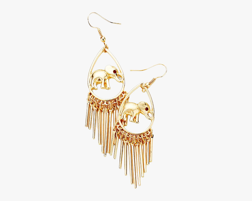 Gold Toned Elephant Teardrop Dangle Earrings With Fringes - Earrings, HD Png Download, Free Download