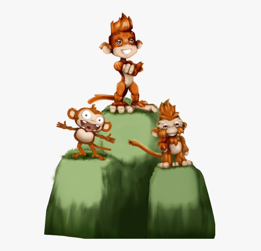 Monkeys Standing On Rocks - Cartoon, HD Png Download, Free Download