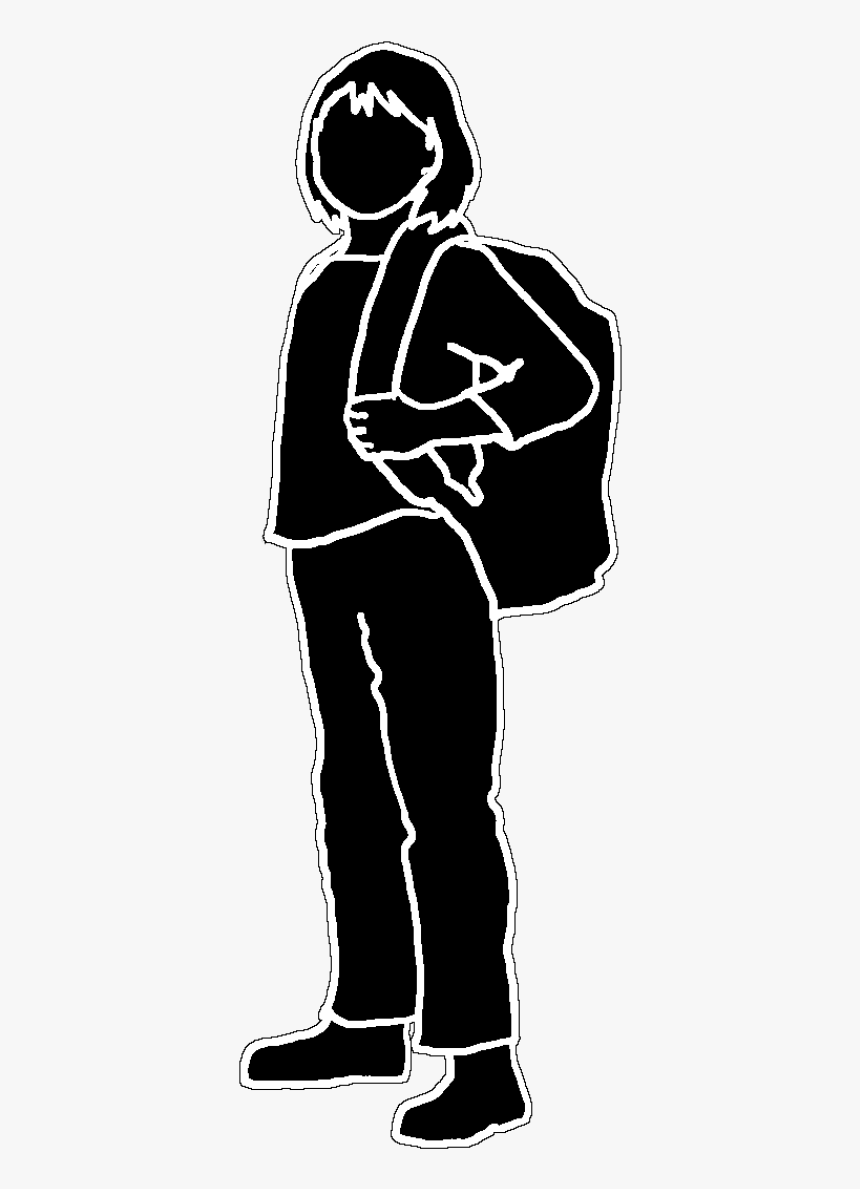 Black Outline Silhouette, School Girl Black White, - Clipart School Boy Silhouette, HD Png Download, Free Download