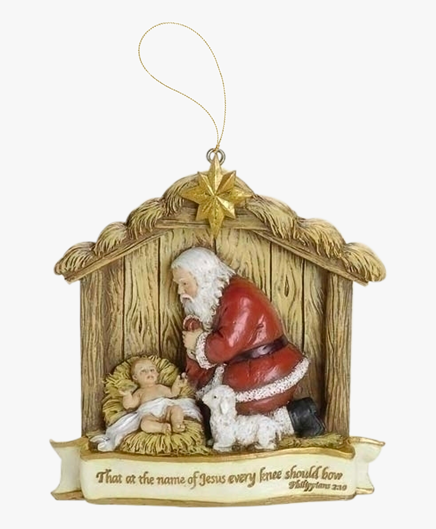 Santa Kneeling At The Manger Hd Png Download Kindpng