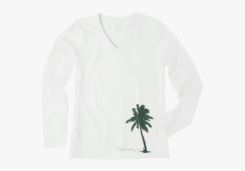 Women"s Palm Tree With Lights Long Sleeve Crusher Vee - Long-sleeved T-shirt, HD Png Download, Free Download