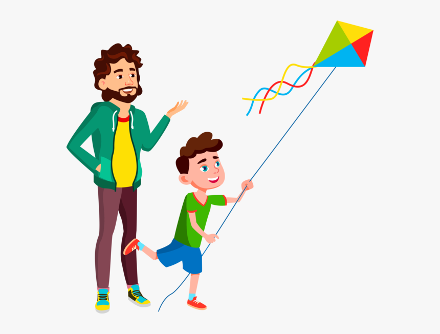 Transparent Makar Sankranti Cartoon Line Happy For - Un Papa Con Su Hijo Y Las Cometas, HD Png Download, Free Download