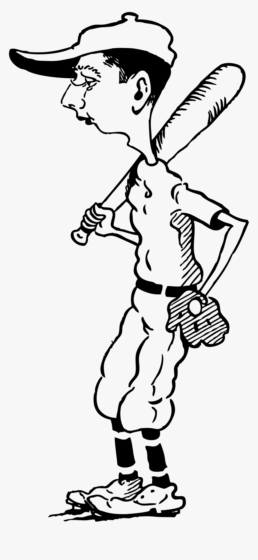 Free Retro Clipart Illustration Of A Baseball Player - Old Baseball Player Cartoon Black And White, HD Png Download, Free Download