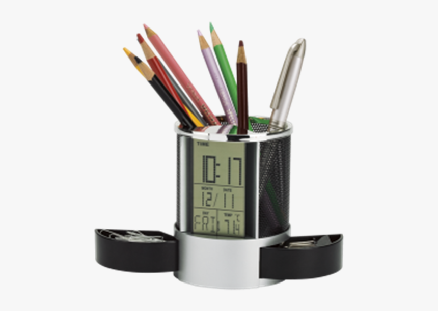 Clock Organiser With Pen Cup, Bd0036 - Pen Stand With Pen Png, Transparent Png, Free Download