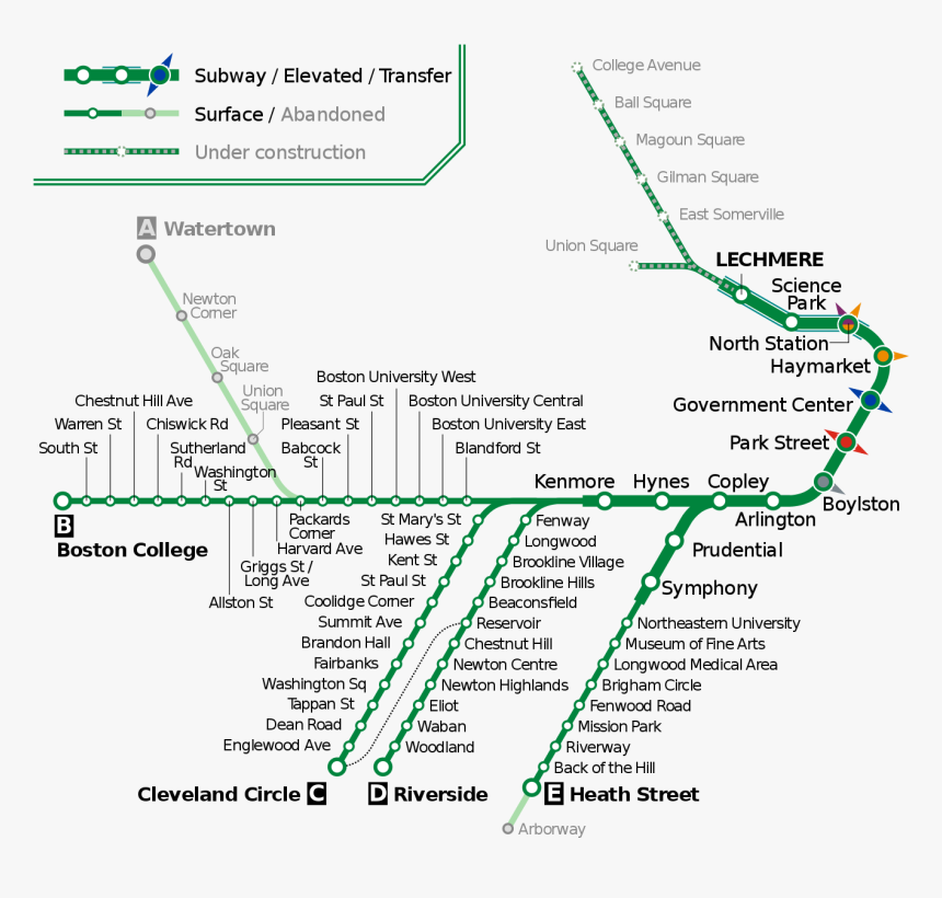 Green Line Boston Train Map, HD Png Download, Free Download