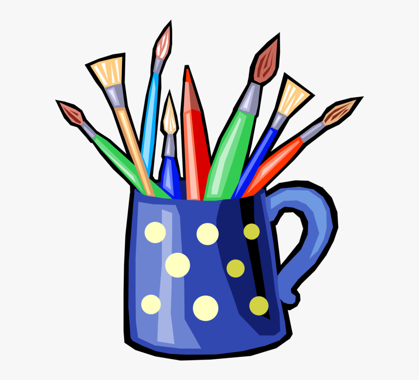 Vector Illustration Of Colored Pencil Writing Instruments - Paintbrush Cup Clip Art, HD Png Download, Free Download
