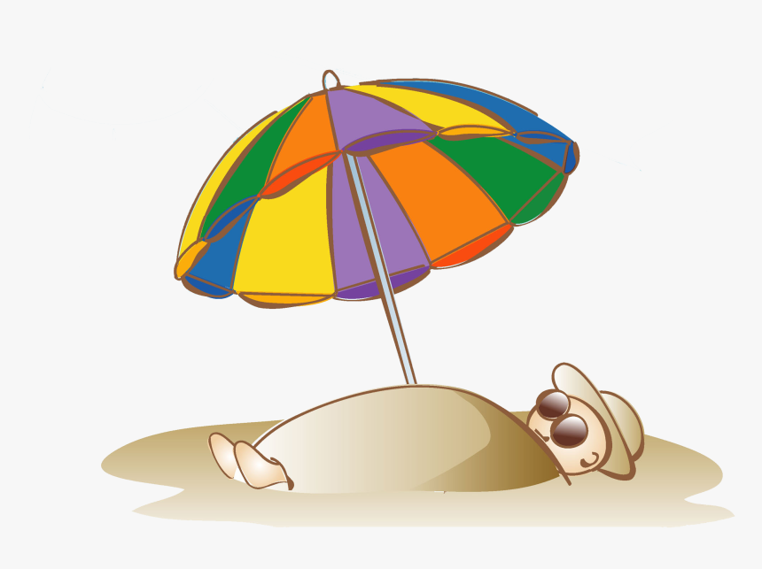 Sandy Beach Umbrella - Cartoon People On Beach, HD Png Download, Free Download