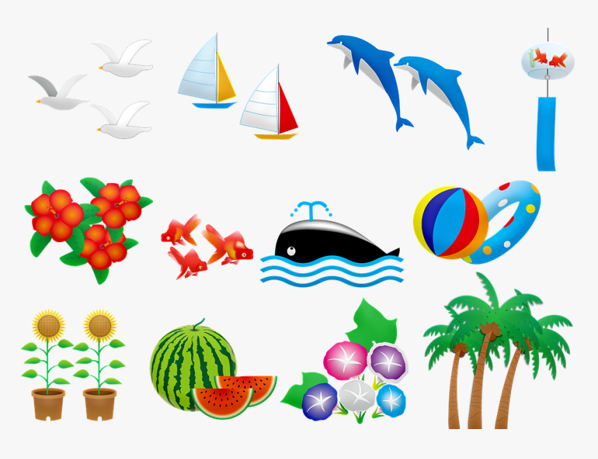 Summer Clip Art, Dolphin, Whale, Palm Tree, Beach - Sommer Clipart, HD Png Download, Free Download