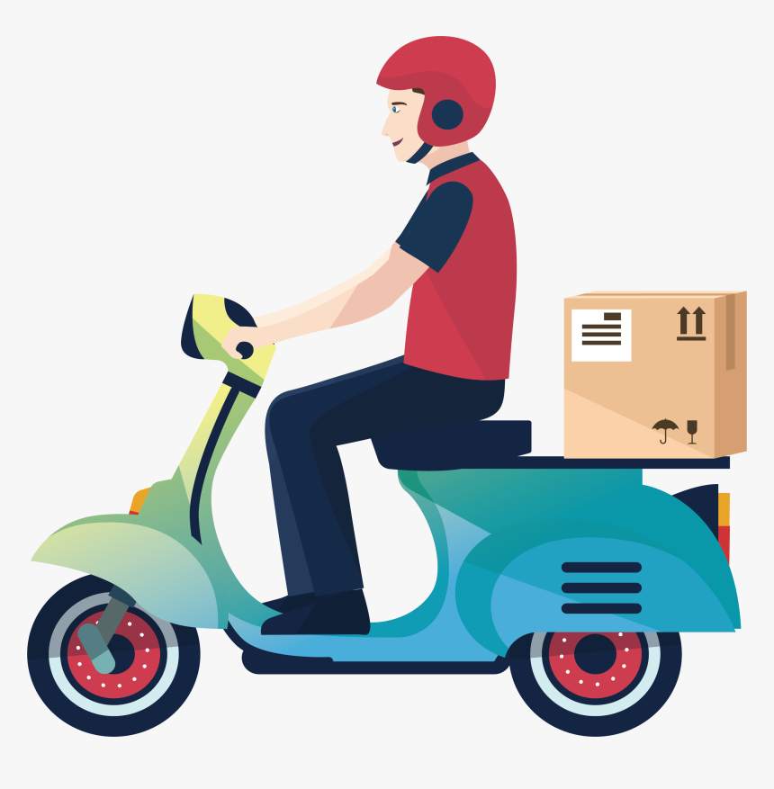 Logistics Courier Service Delivery Motorcycle Man Clipart - Delivery Boy Cartoon, HD Png Download, Free Download