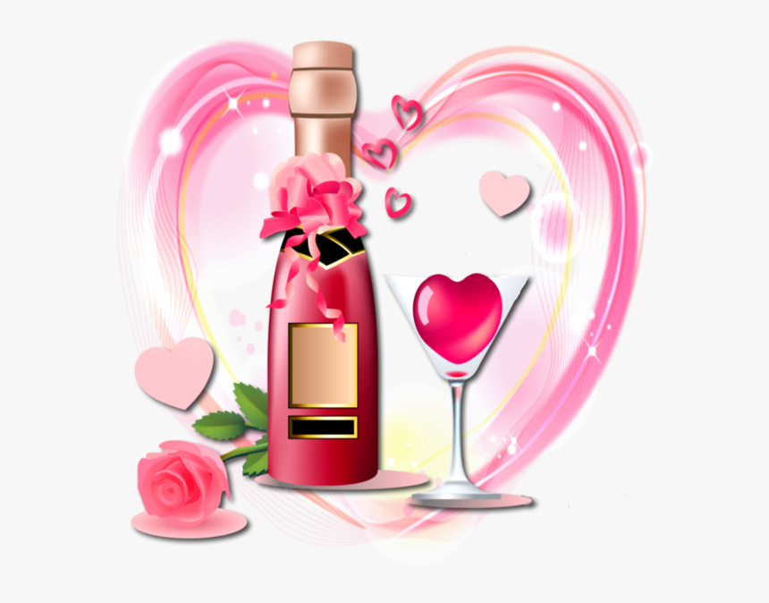 Bouteilles,tubes Love Heart, Perfume Bottles, Valentino, - Cartoon Flowers And Champagne, HD Png Download, Free Download