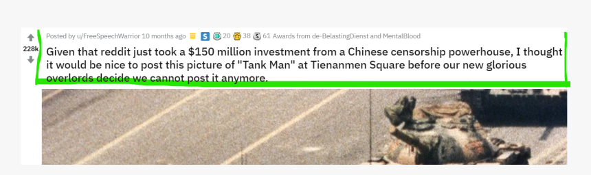 The Most Upvoted Reddit Post Caption - Tank Man, HD Png Download, Free Download