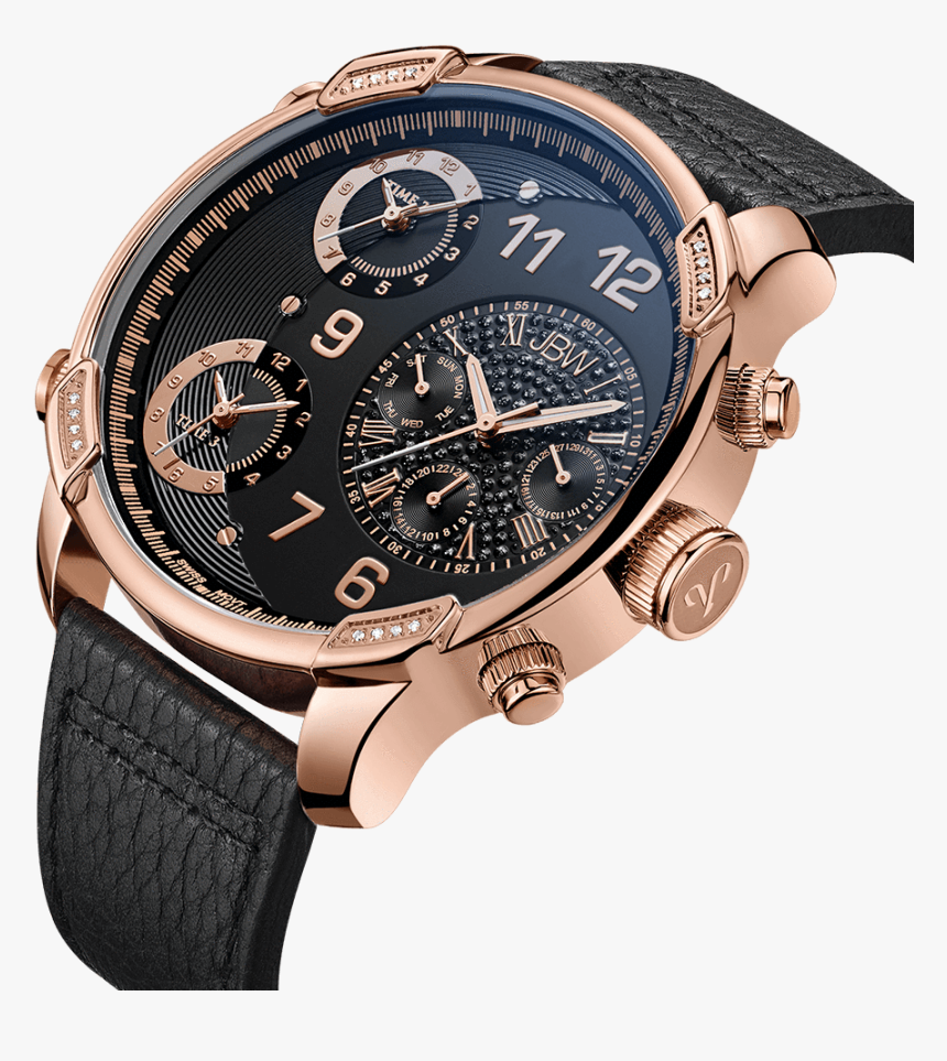 Jbw G4 J6248lg Rosegold Black Leather Diamond Watch - Jbw, HD Png Download, Free Download