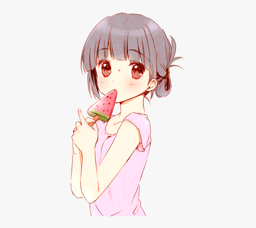 Girl Cute Kawaii Watermelon Popsicle - Anime Girl Eating Popsicles, HD Png  Download - kindpng