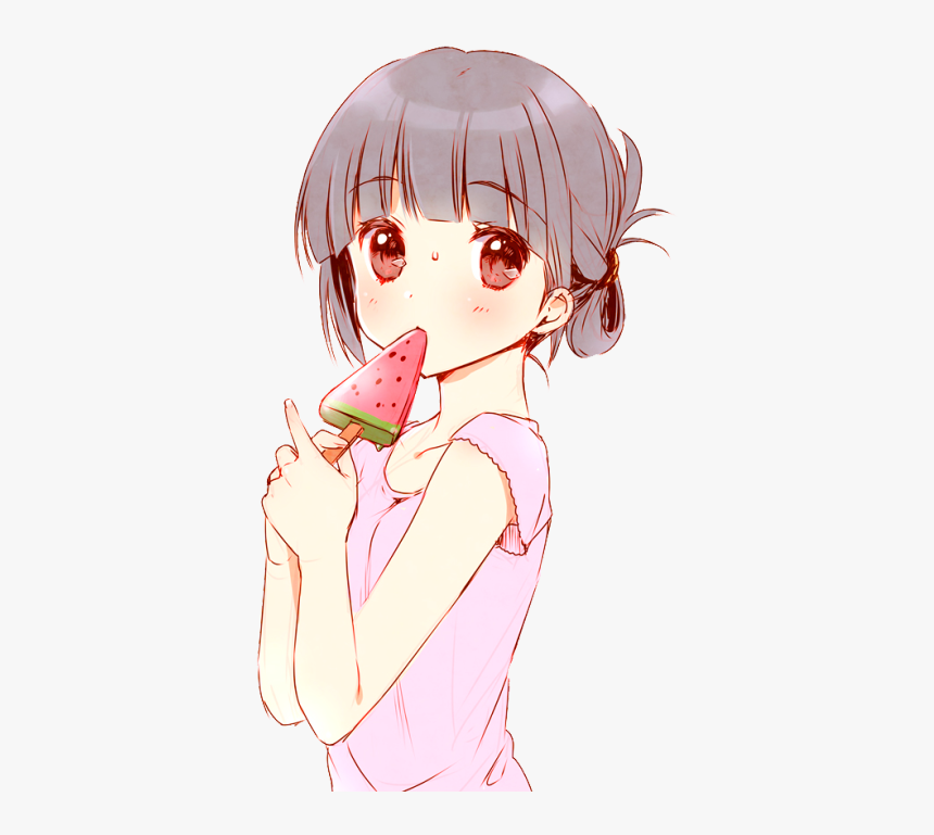 Girl Cute Kawaii Watermelon Popsicle - Anime Girl Eating Popsicles, HD Png Download, Free Download