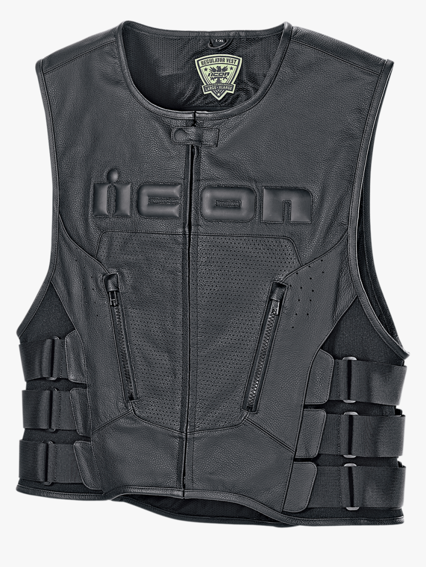 Mens Icon Black Leather Regulator Motorcycle Racing - Icon Leather Vest, HD Png Download, Free Download