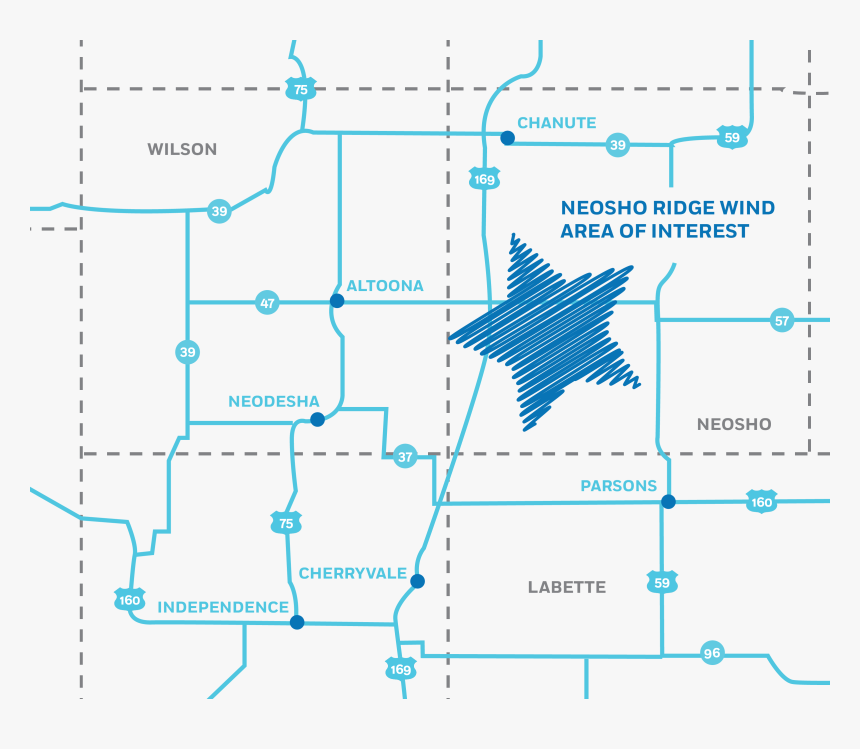 Neosho Map-01 - Map Of Proposed Neosho County Wind Farm, HD Png Download, Free Download