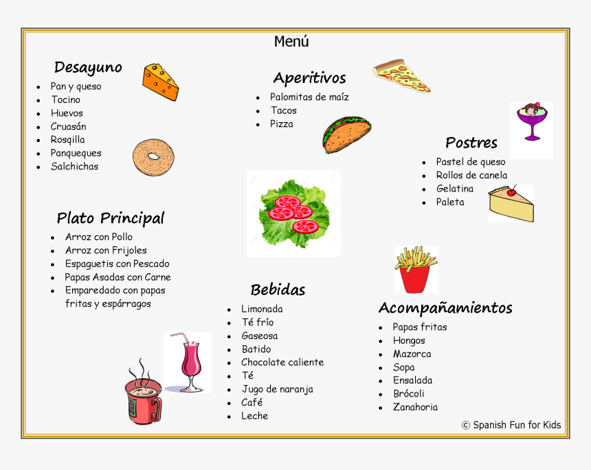 Coloring Coloringanish Menu Examples Projectxamples - Example Of A Menu In Spanish, HD Png Download, Free Download