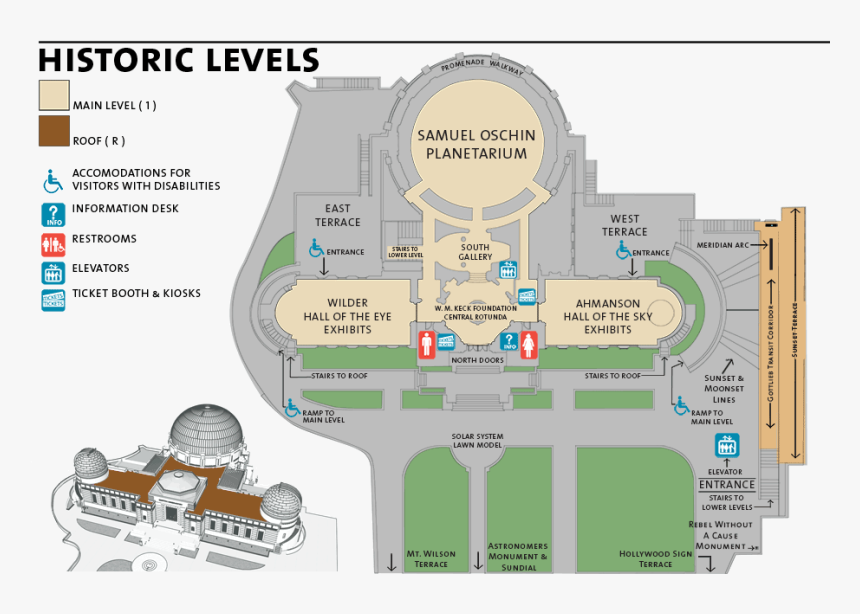 Map Of Griffith Observatory Main Floor - Griffith Observatory Layout, HD Png Download, Free Download