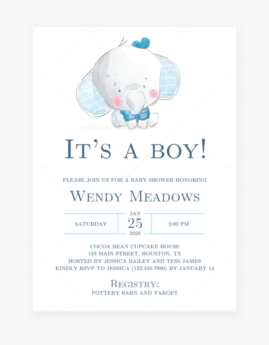 Boy Elephant Baby Shower Invitation Template By Littlesizzle Sheep Hd Png Download Kindpng