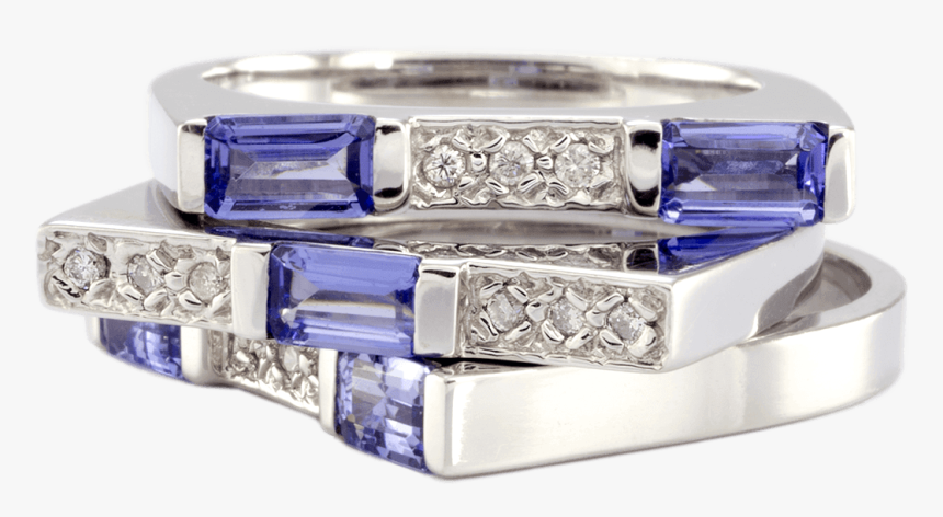 14k White Gold Iolite And Diamond Triple Stack Ring - Pre-engagement Ring, HD Png Download, Free Download